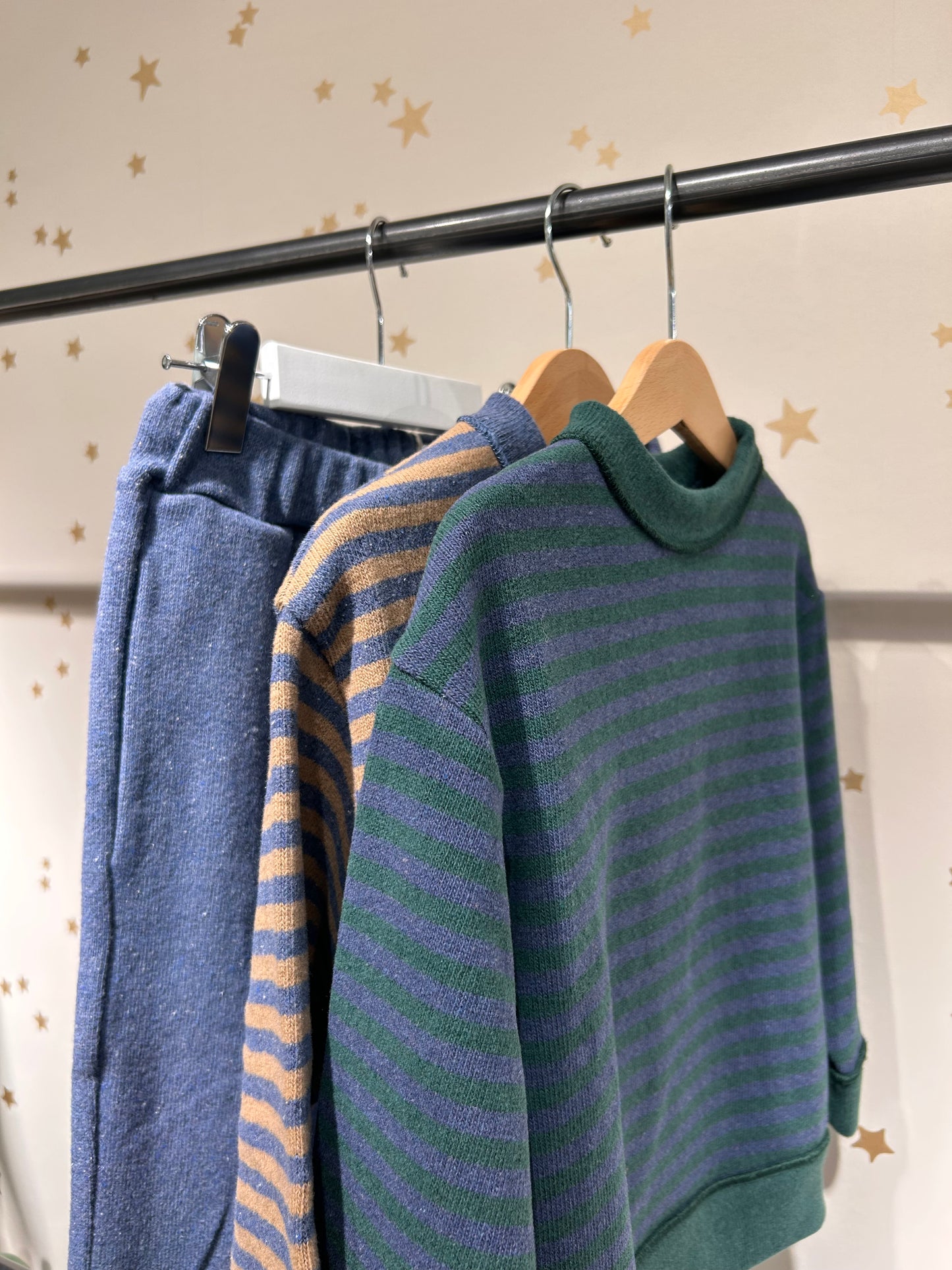 Felpa riga verde/blu caldo cotone