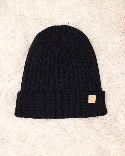 Cuffia blu pura lana merino a coste