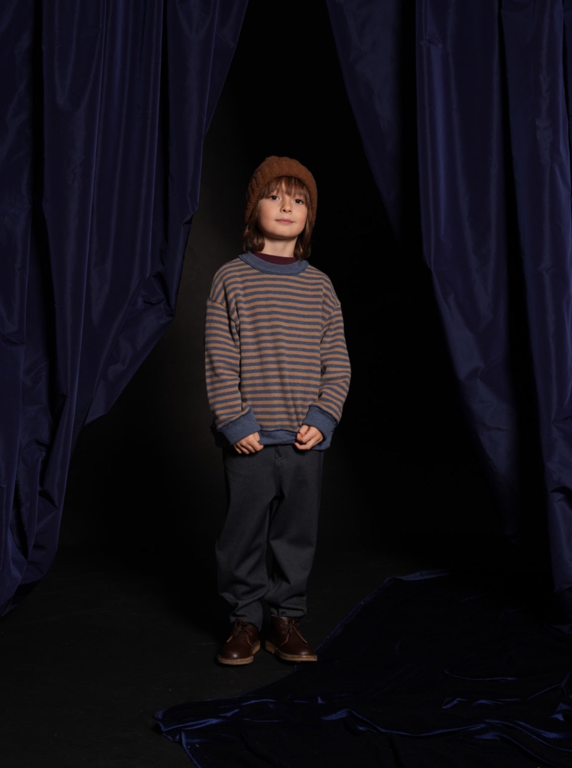 Felpa riga legno/blu caldo cotone