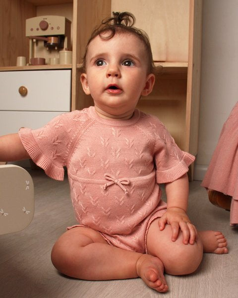 Pagliaccetto rosa neonata puro bamboo e cotone bio