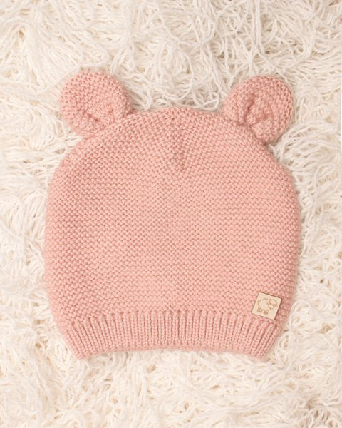 Cuffia orsetto rosa pura lana merino