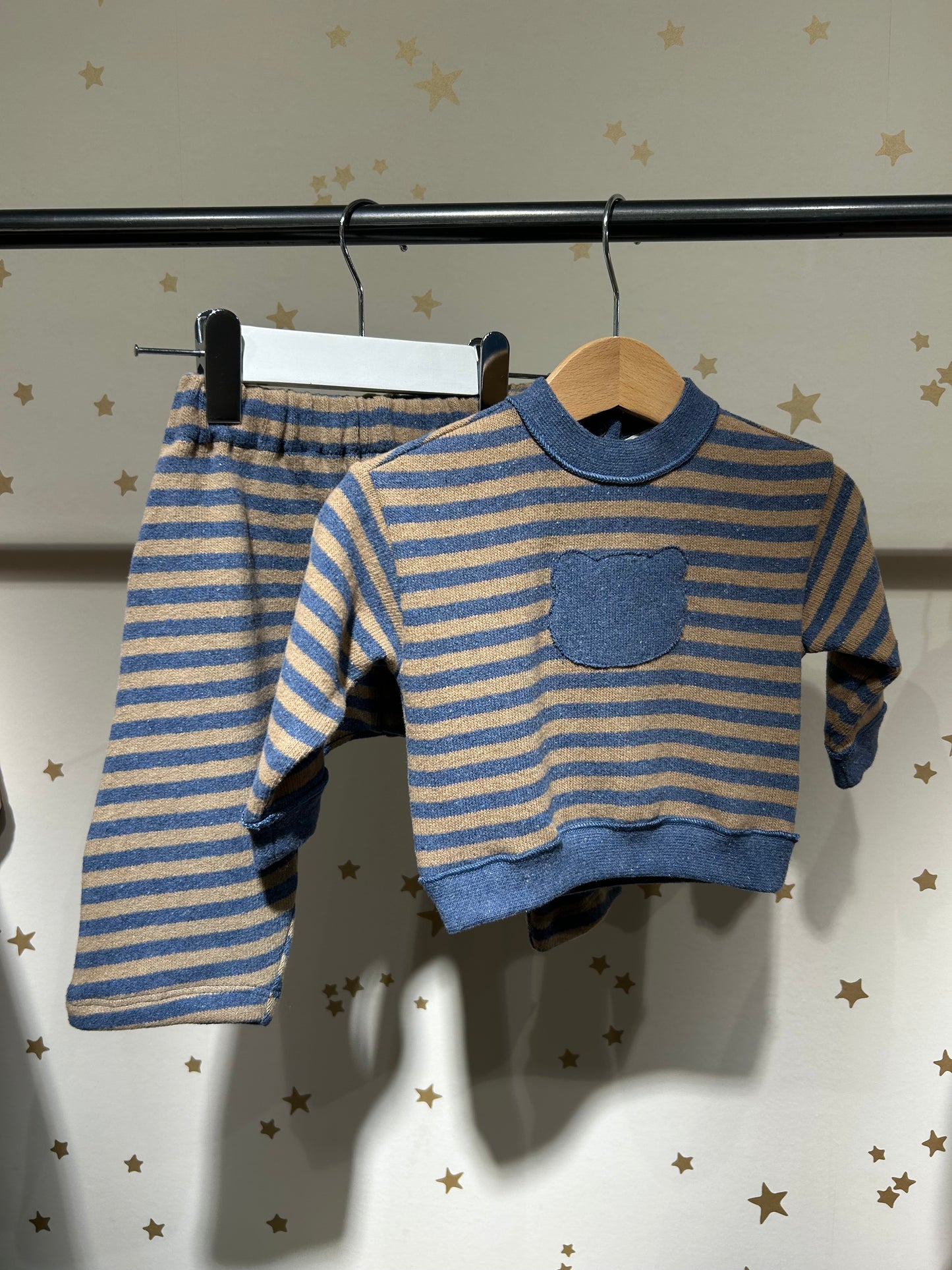 Pantalone baby riga legno/azzurro, caldo cotone