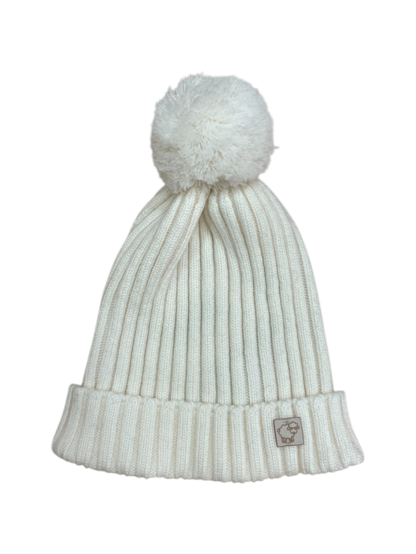 Cuffia ponpon panna pura lana merino