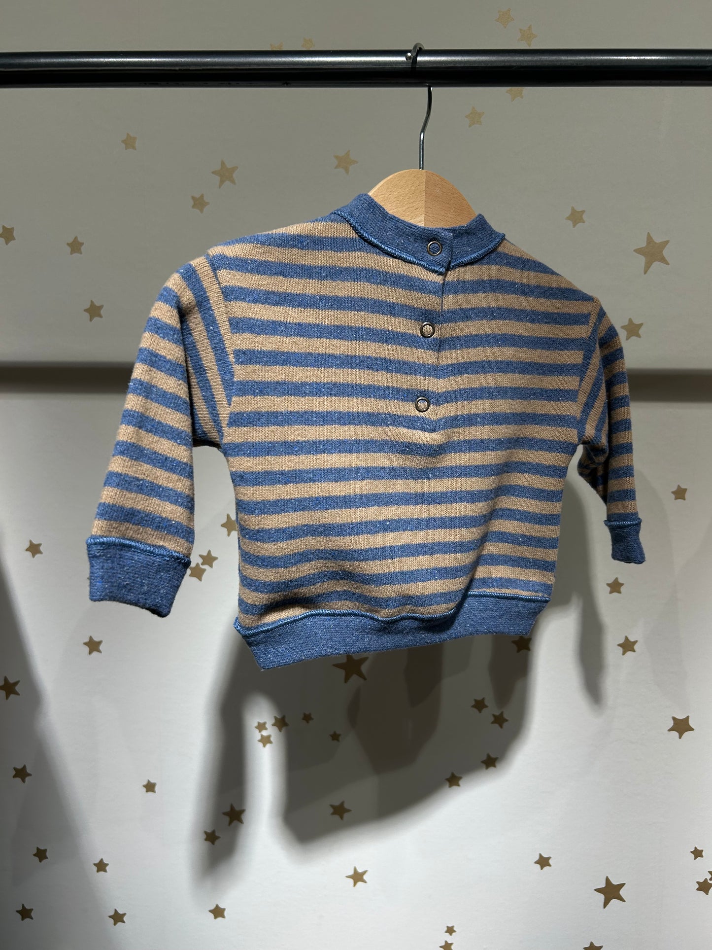 Felpa baby orso, riga legno/azzurro in caldo cotone