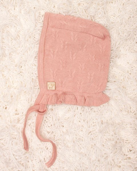 Cuffietta/Coppola neonata rosa in bamboo e cotone naturale