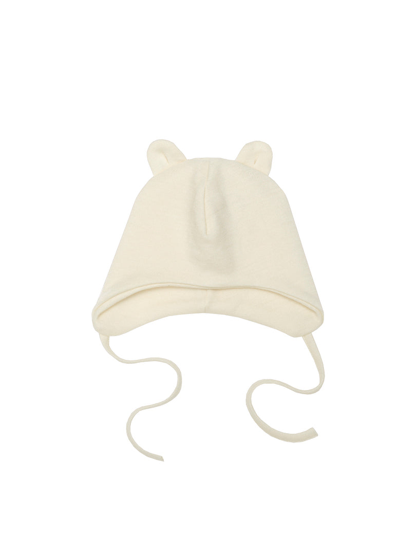 Cuffietta neonato lana/seta orecchie orso ecru