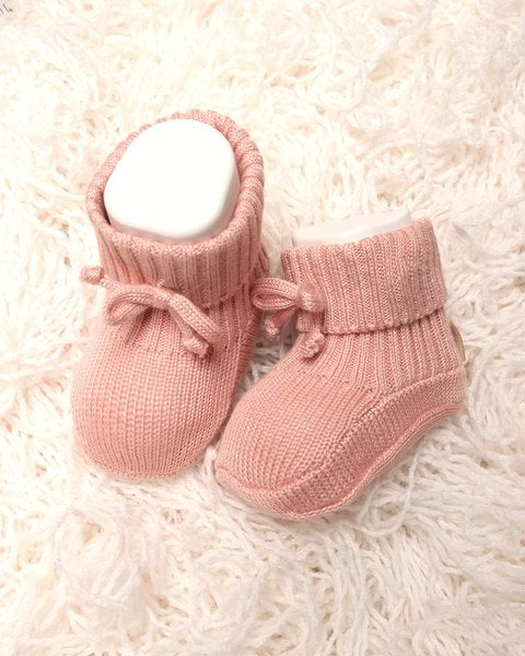 Scarpina/calzina rosa con fiocchetti neonata bamboo e cotone