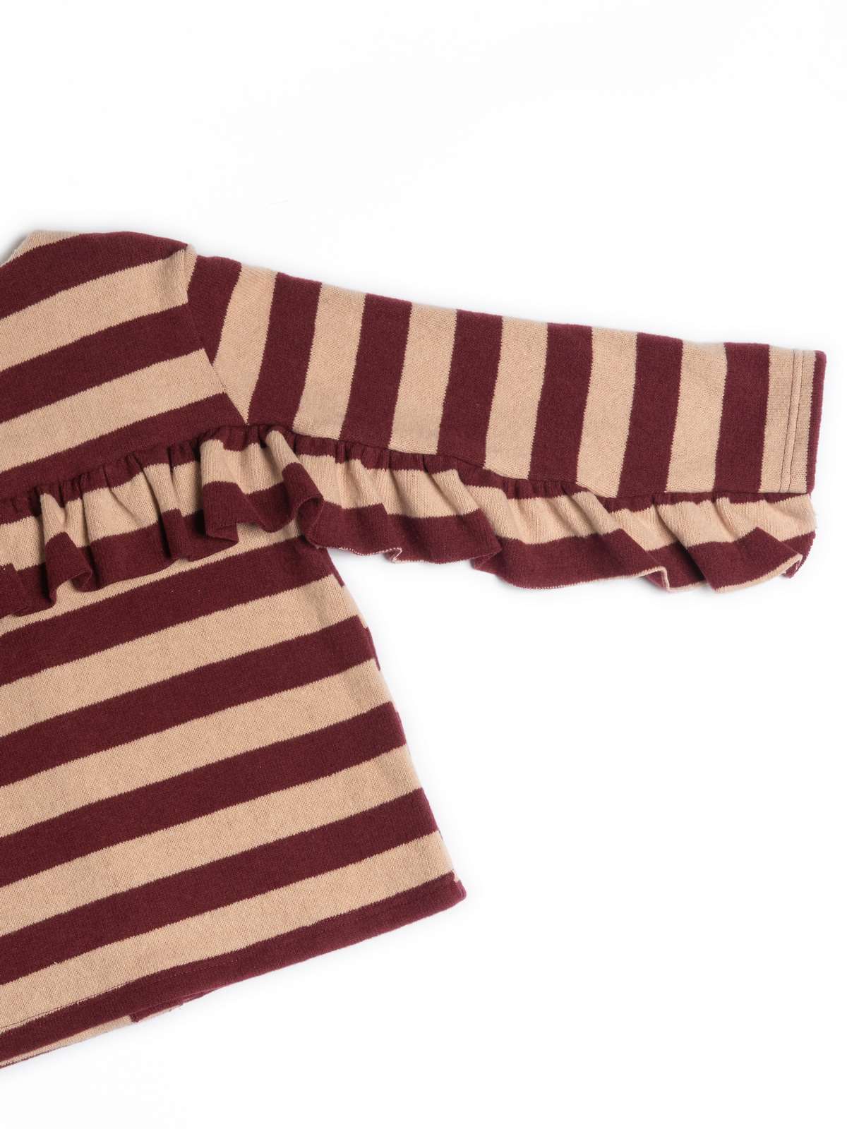 Cardigan riga rosa/bordeaux con rouge in caldo cotone