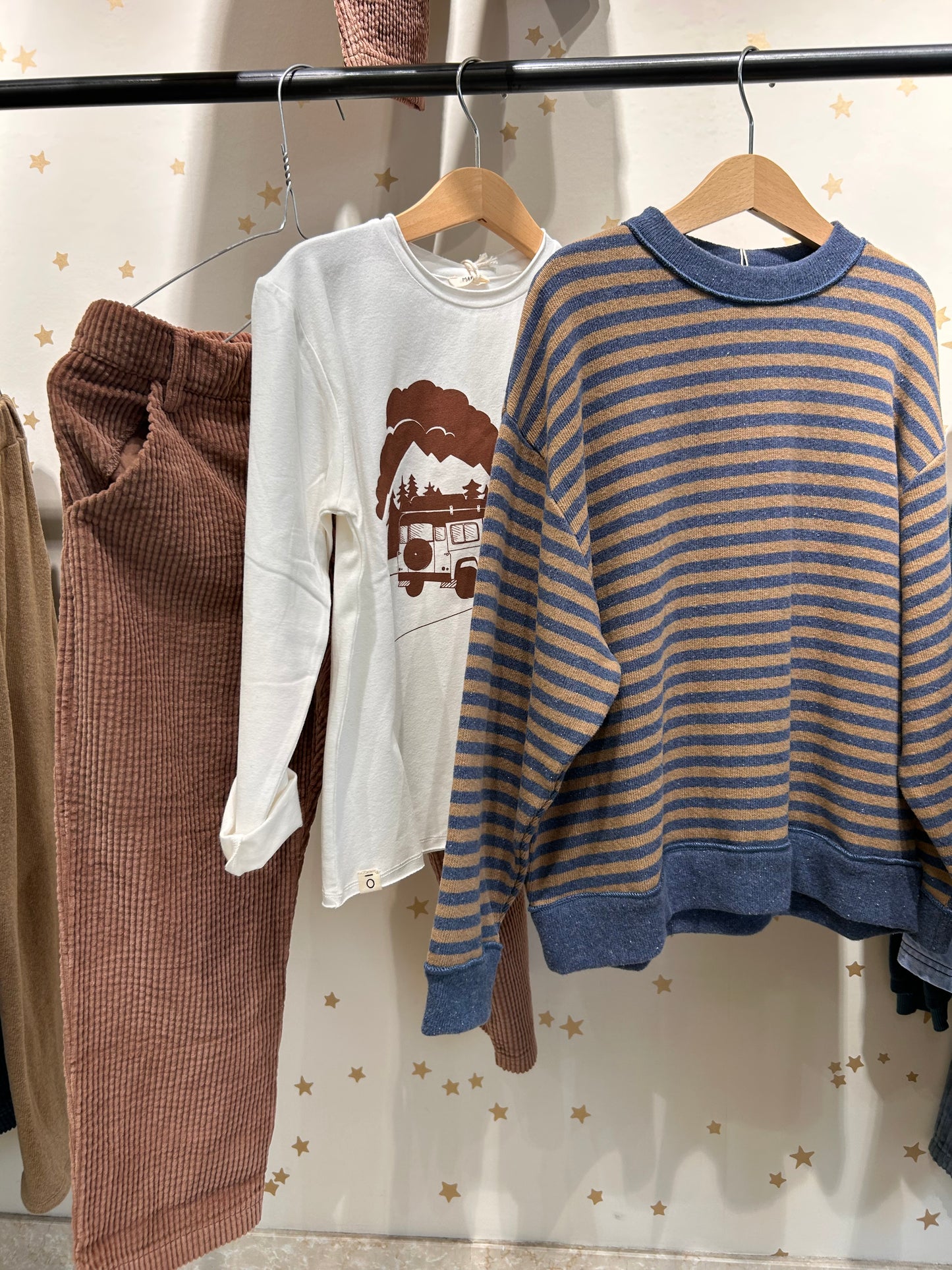 Felpa riga legno/blu caldo cotone