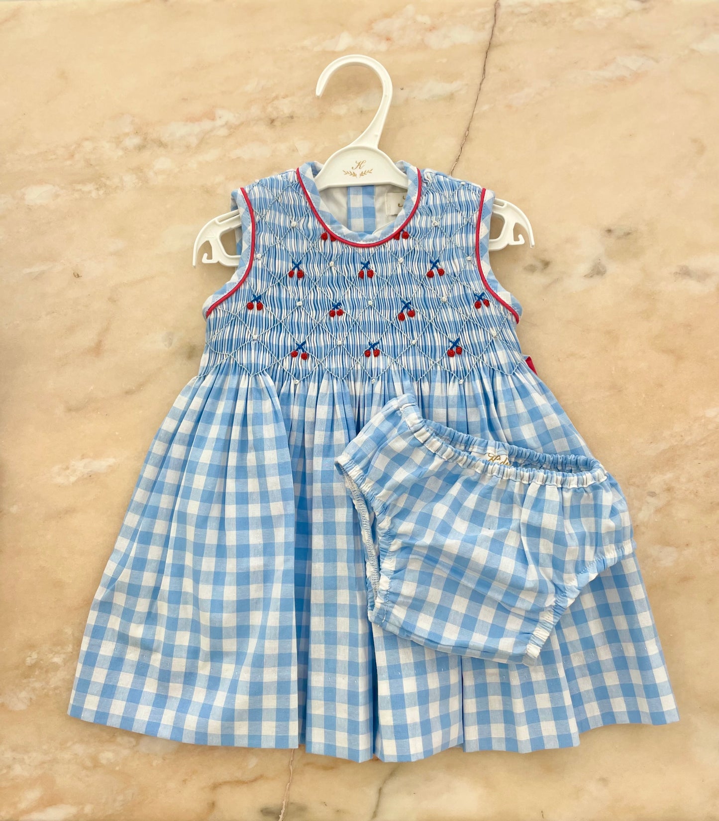 abito + culotte neonata vichy azzurro kidiwi