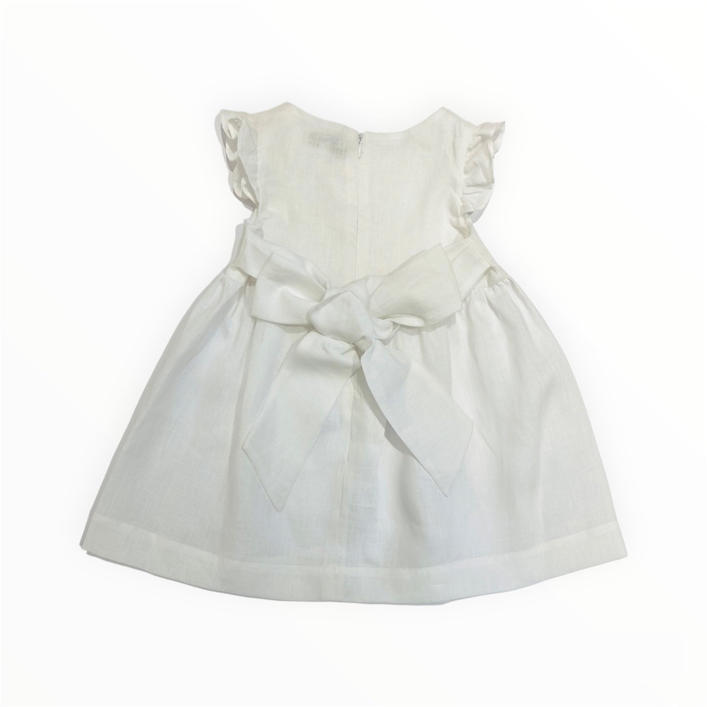 Abito elegante in lino bianco con fiocco sulla schiena