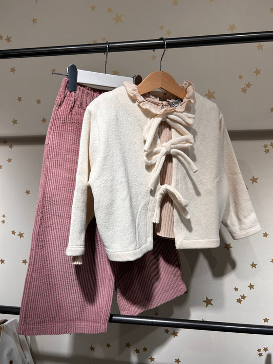 Cardigan avorio fiocchetti, caldo cotone