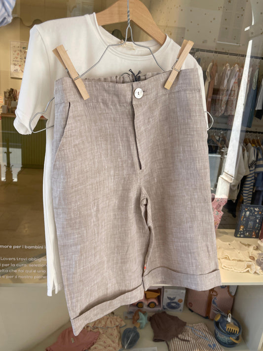 Elegant dove gray linen Bermuda shorts