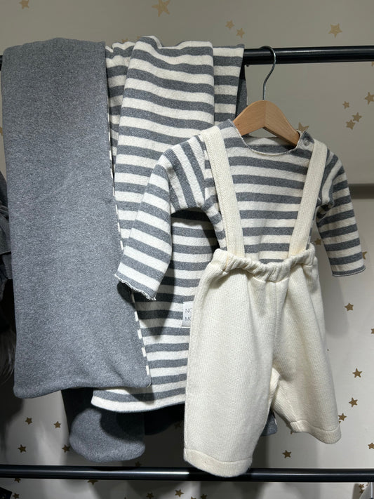 Pantalone Snoopy con bretelle in maglia ecru