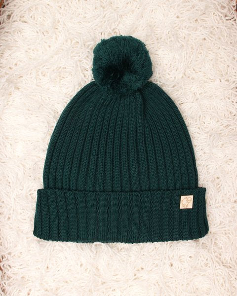 Cuffia pompon verde pura lana merino