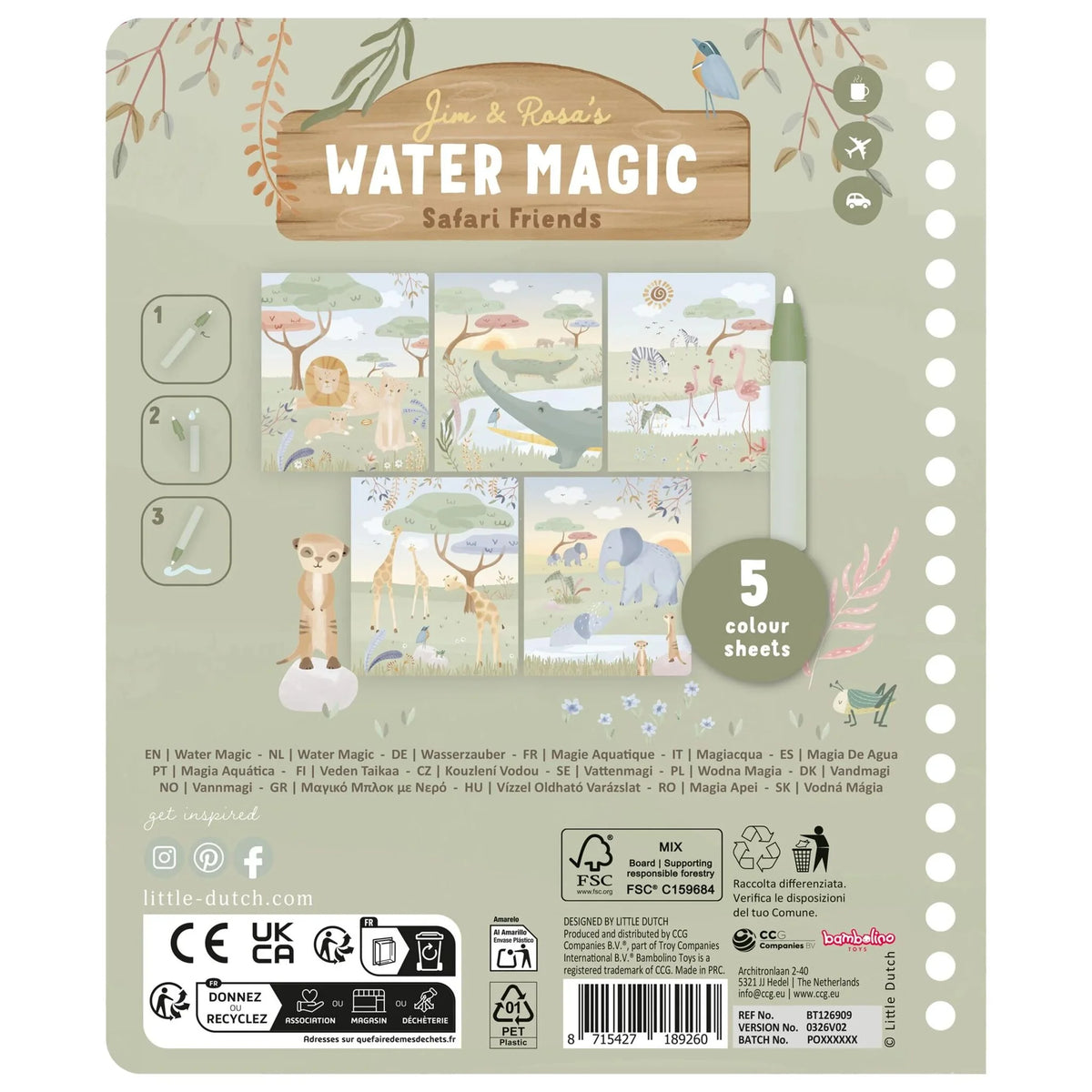 Libro da colorare ad acqua Safari Friends