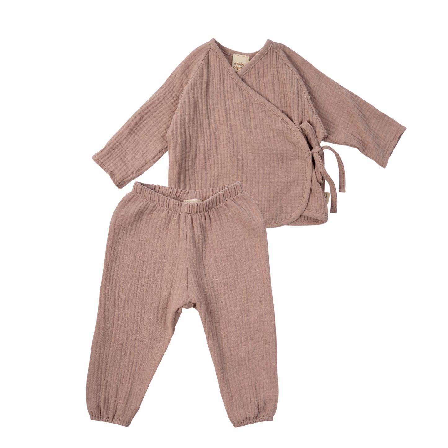 Completo kimono e pantalone in mussola rosa