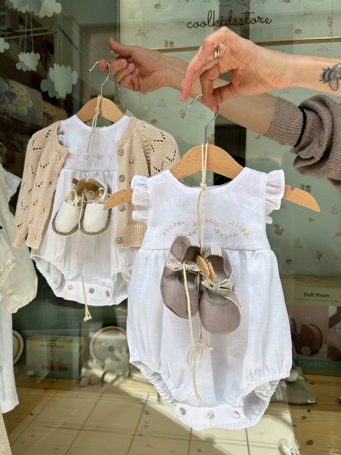 Linen romper with wheat ears embroidery