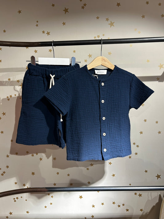 Camicia manica corta in mussola Notte