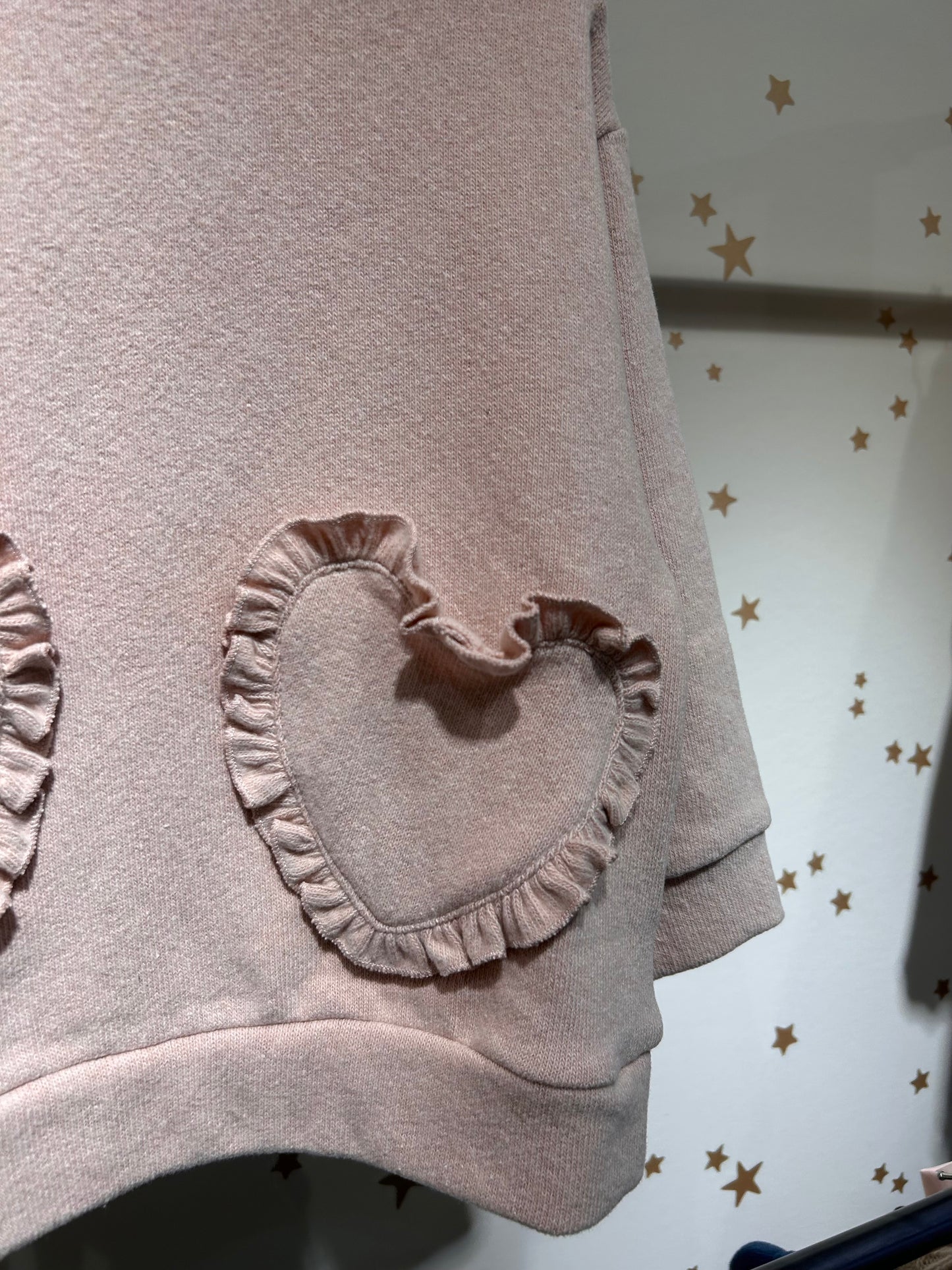 Felpa rosa confetto tasche cuori, caldo cotone