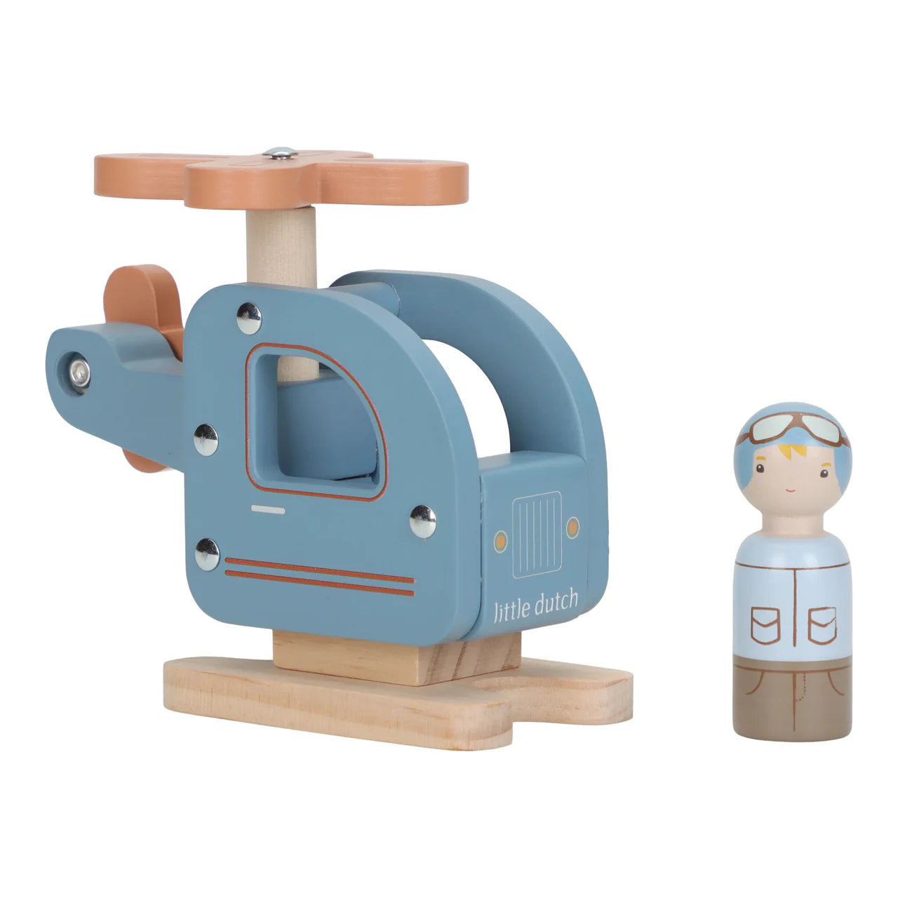 Elicottero in legno con personaggio