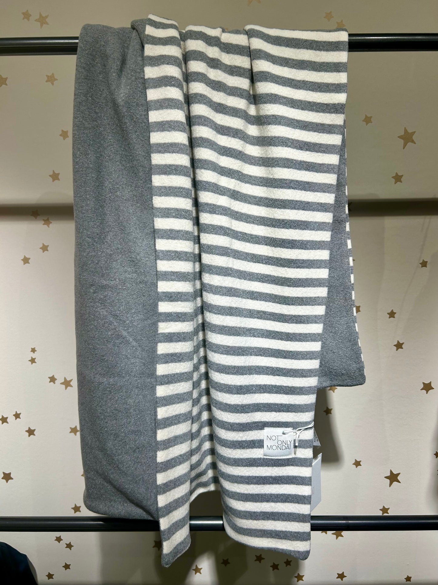 Coperta reversibile caldo cotone grigio/riga grigio 70x113 cm