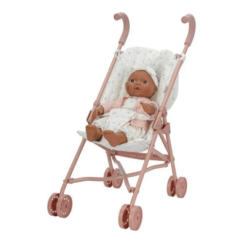 Passeggino bambole in metallo bianco/rosa
