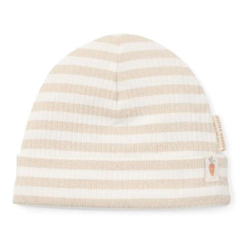 Cuffia neonato riga bianco/sabbia