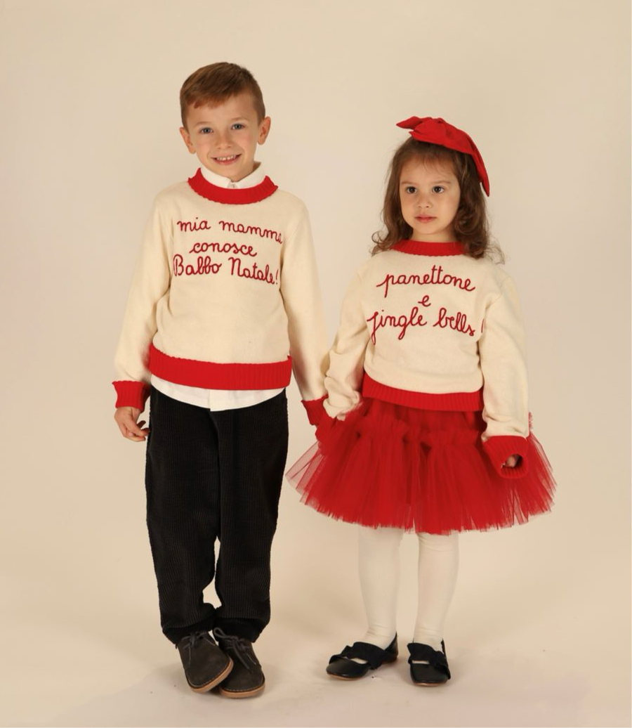 Sweat crème avec broderie "Panettone et Jingle Bells"