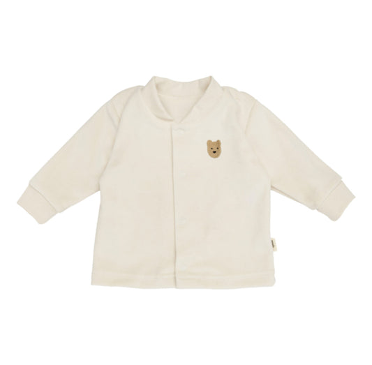 Cardigan ciniglia panna orsetto ricamato cotone BIO