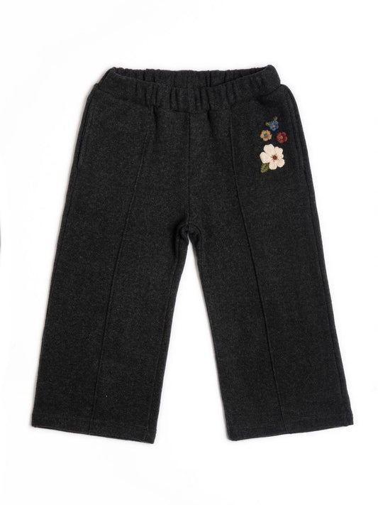 Pantalone caldo cotone con ricamo fiori