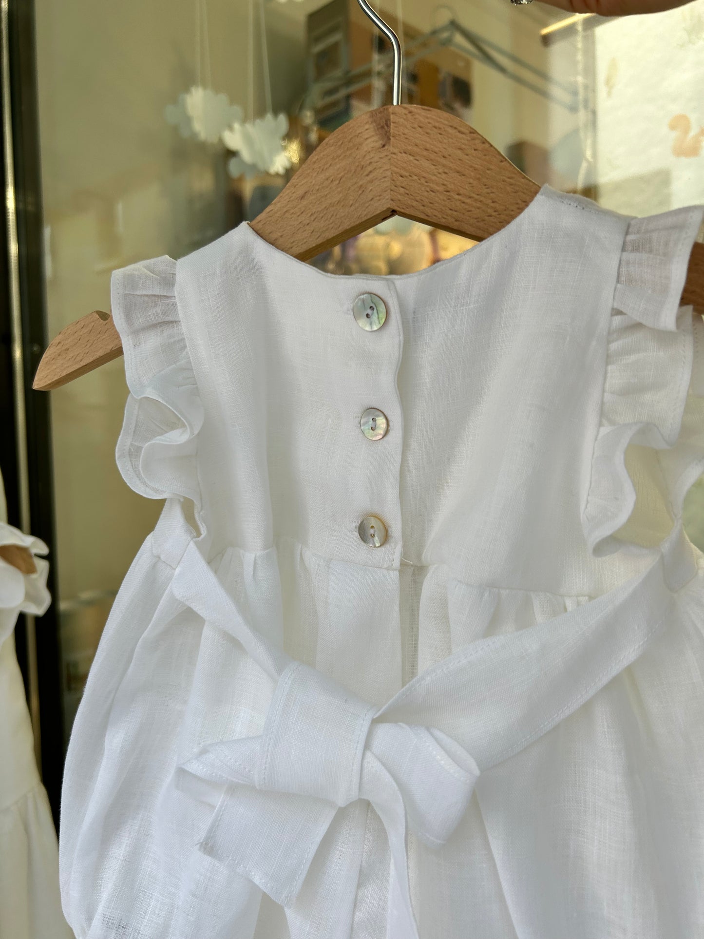 Linen romper with wheat ears embroidery