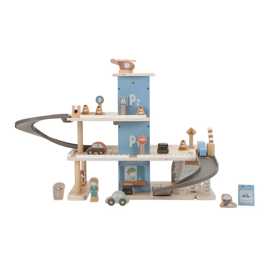 Garage with wooden toy cars