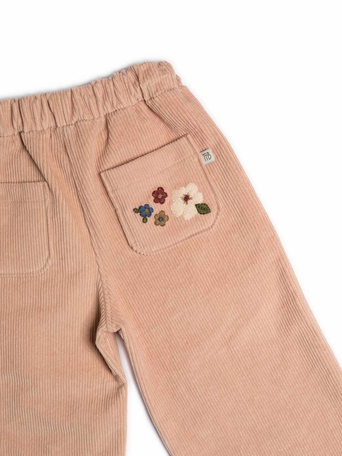 Pantalone velluto rosa ricamo fiori