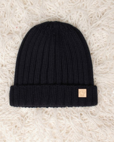 Cuffia baby blu a coste lana merino extrafine
