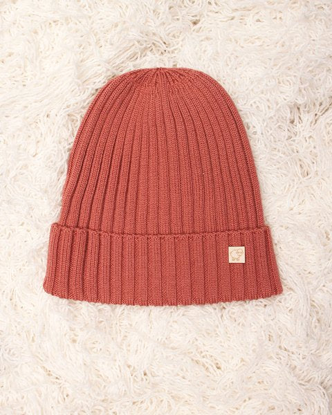 Cuffia rose wood pura lana merino a coste