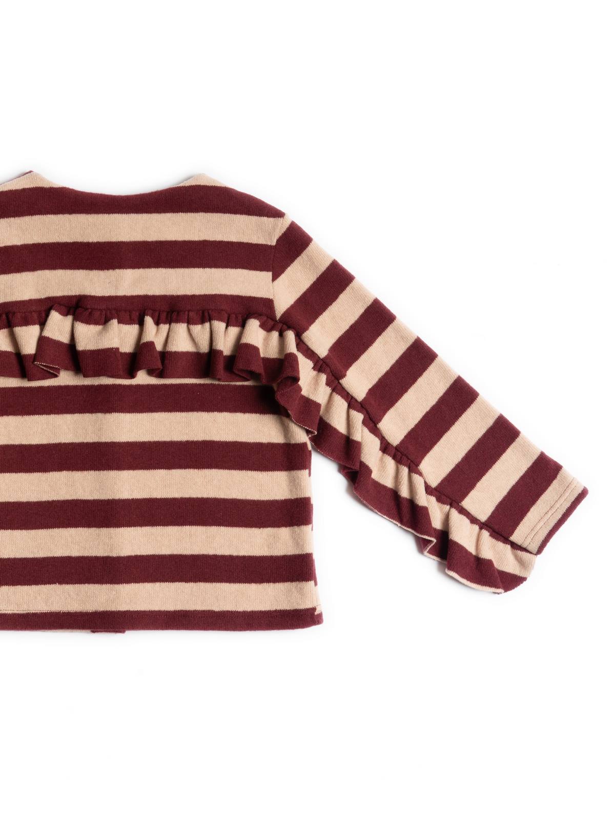 Cardigan riga rosa/bordeaux con rouge in caldo cotone