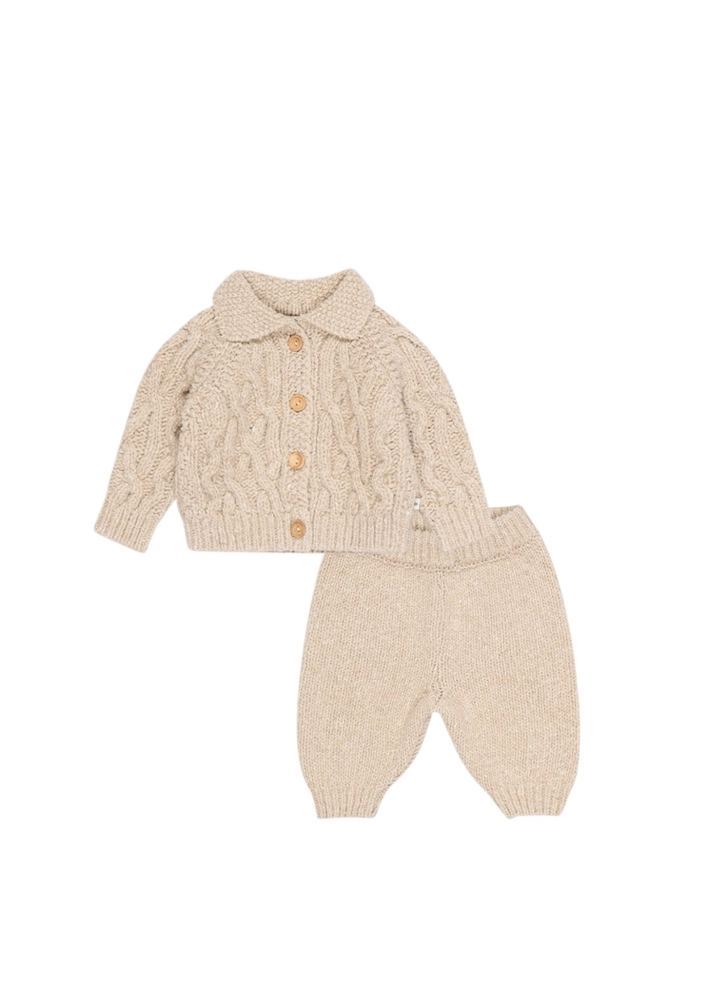Completo cardigan e pantalone in lana baby sabbia Tirso
