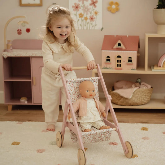 Wooden doll stroller