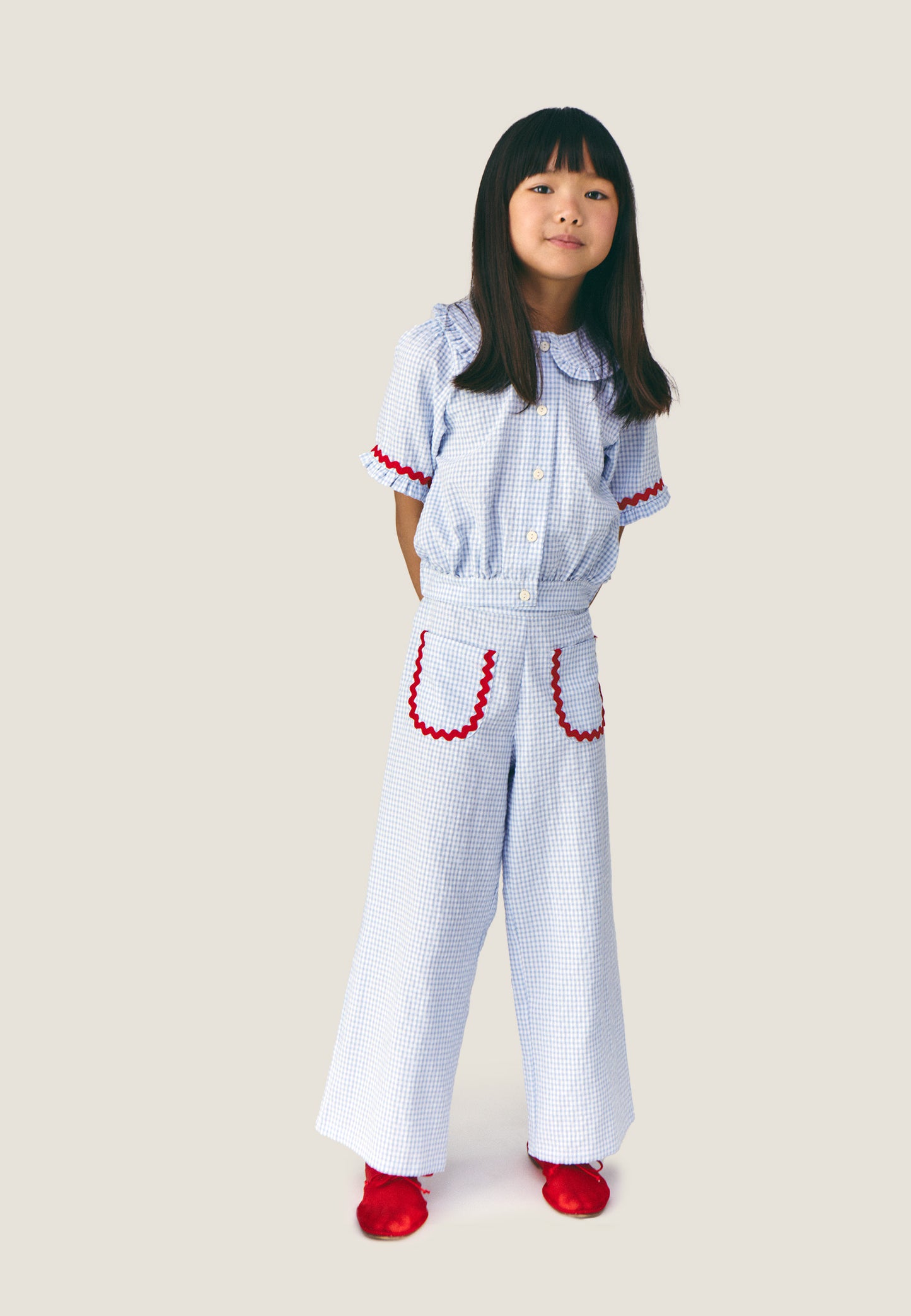 Pantalone Vichy azzurro Pauline