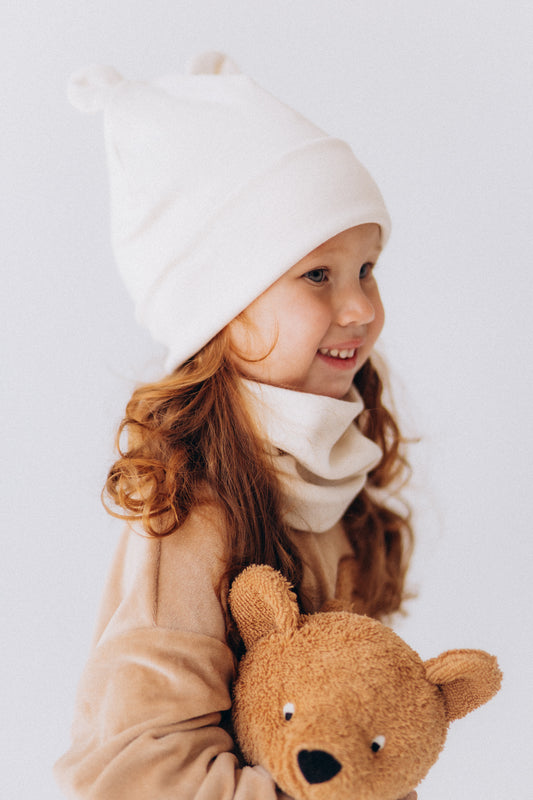 Cuffia bianca orecchie orsetto cotone BIO