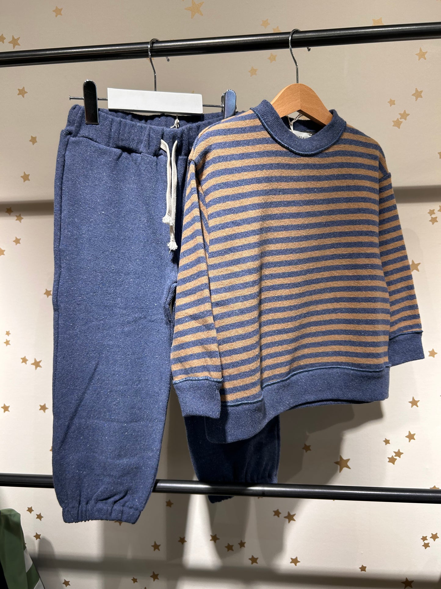 Felpa riga legno/blu caldo cotone