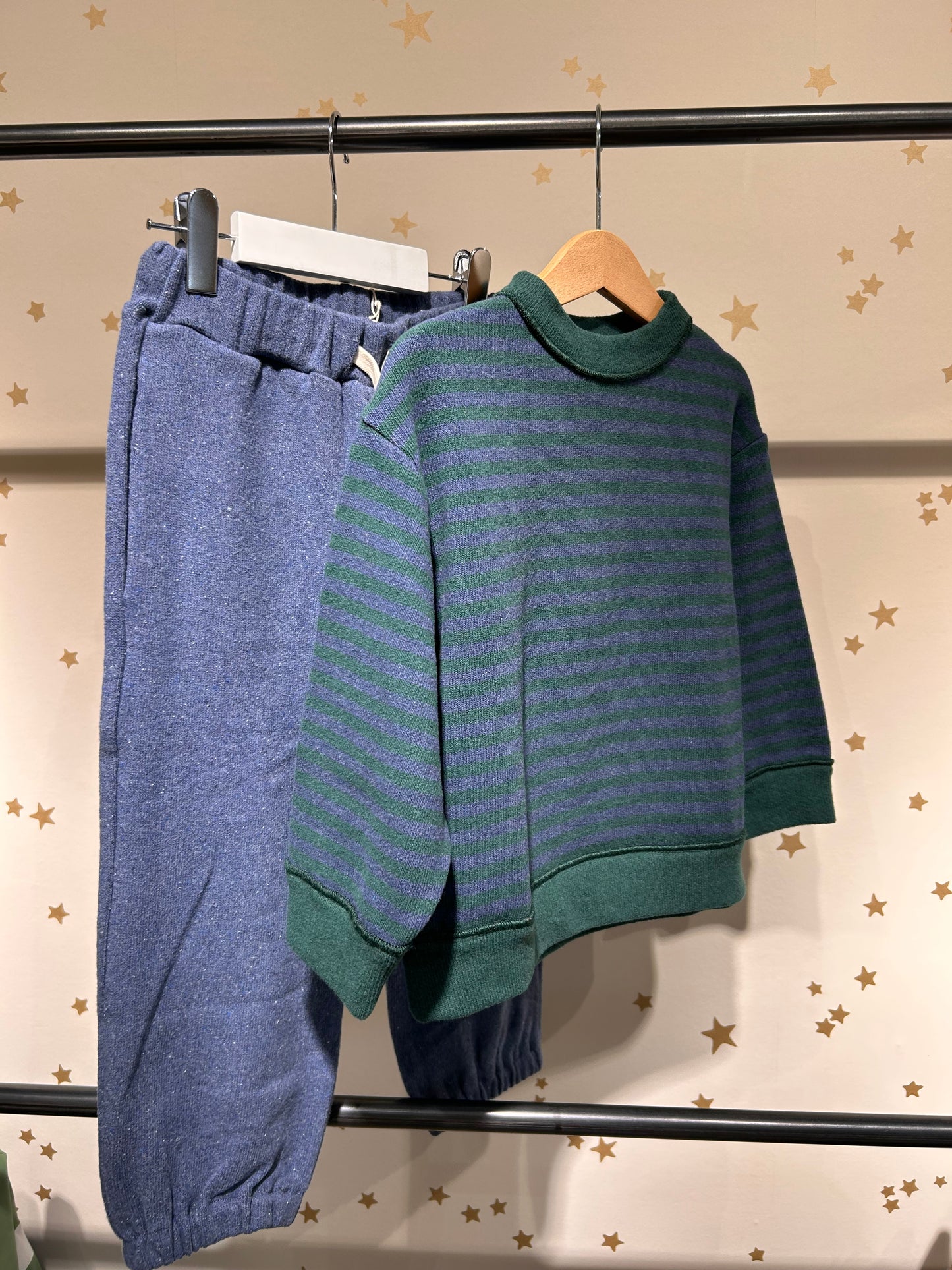 Felpa riga verde/blu caldo cotone