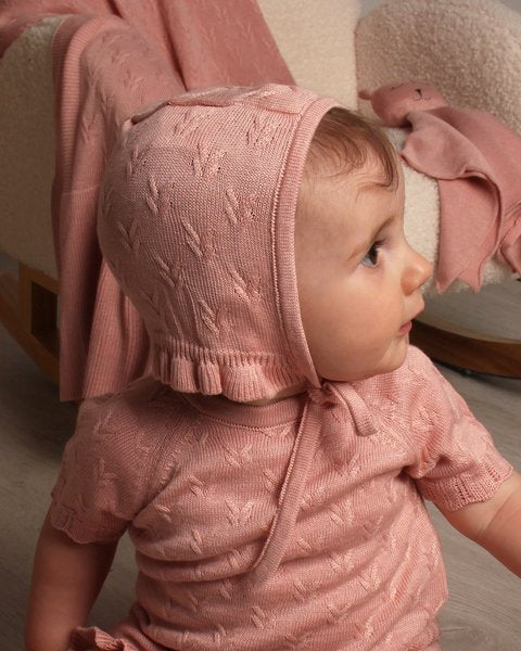 Cuffietta/Coppola neonata rosa in bamboo e cotone naturale