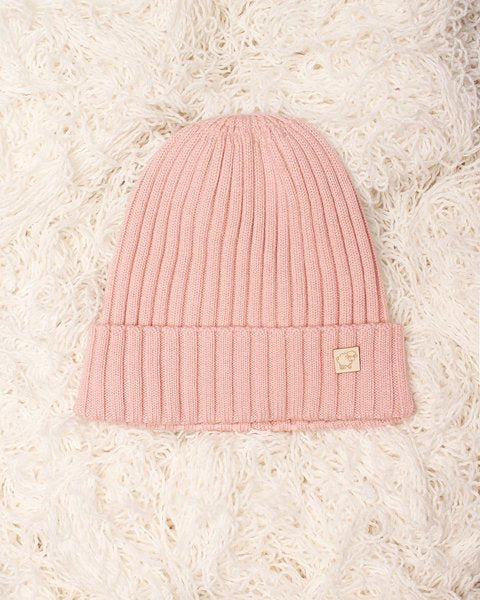 Cuffia rosa pura lana merino a coste