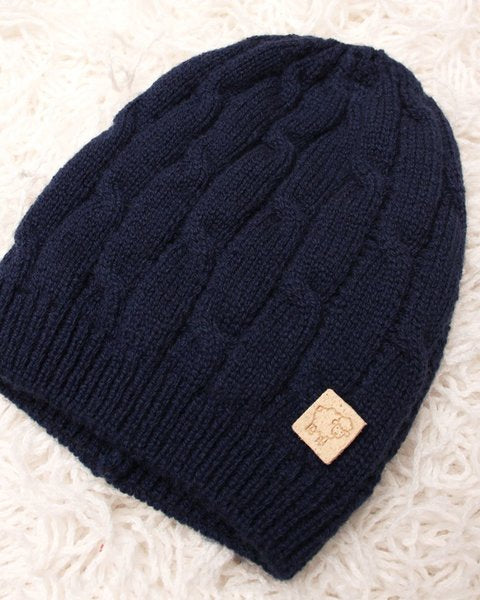 Cuffia trecce blu pura lana merino ultrafine