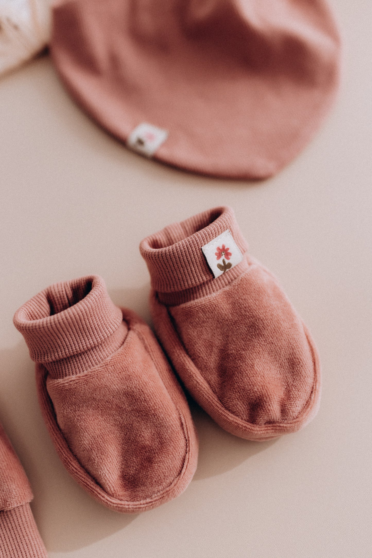 Scarpine neonato rosa ciniglia cotone BIO