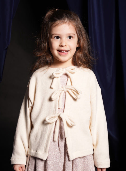 Cardigan avorio fiocchetti, caldo cotone