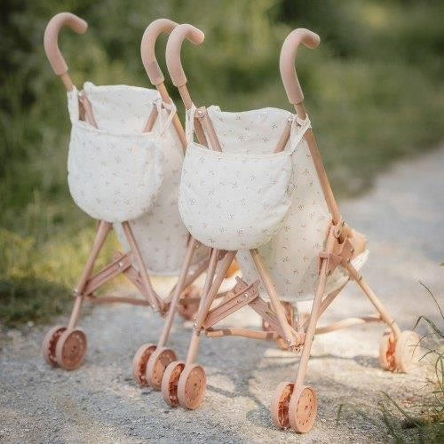 Passeggino bambole in metallo bianco/rosa
