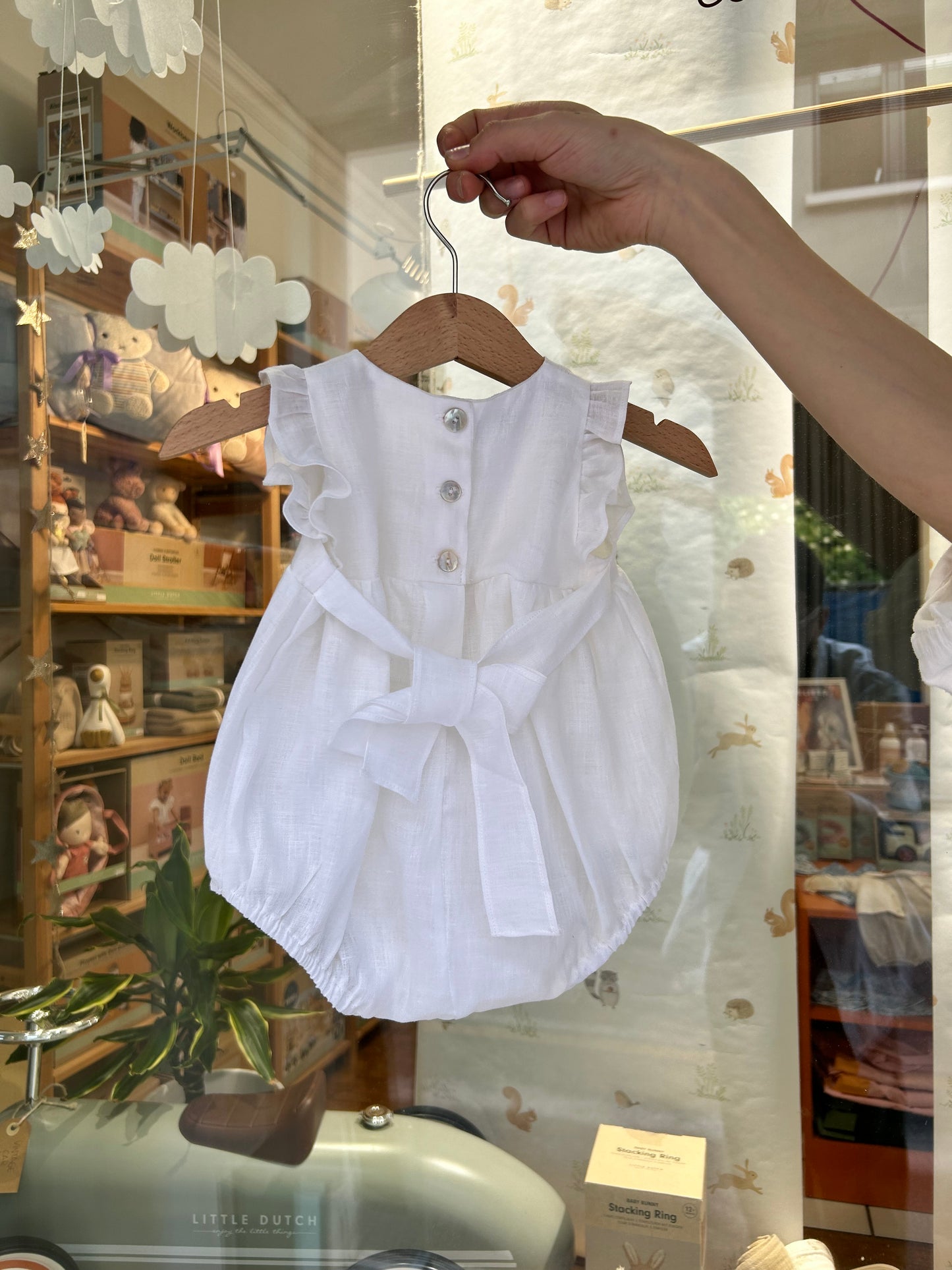 Linen romper with wheat ears embroidery